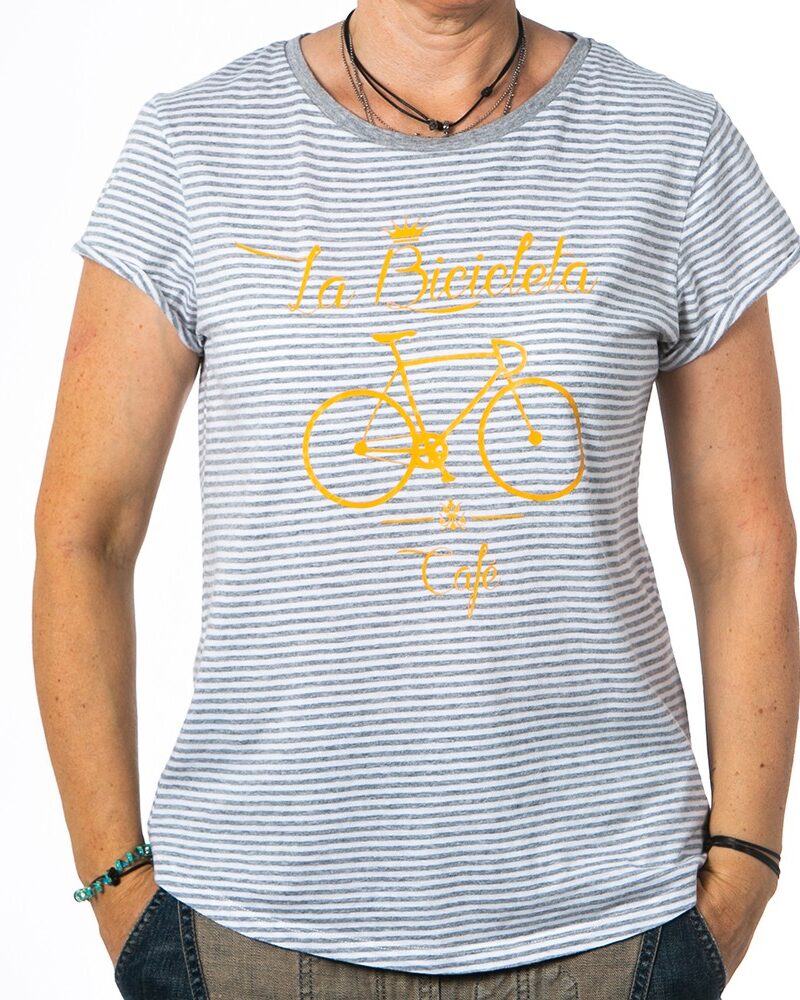 Camiseta chica gris con logo La Bicicleta en amarillo