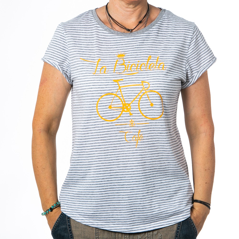 Camiseta chica gris con logo La Bicicleta en amarillo